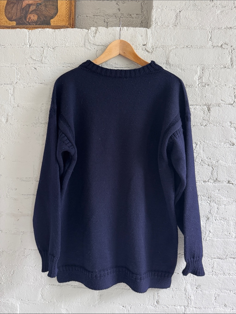 Vintage 100% Wool Guernsey Woolens Traditional Jumper in Navy Blue, size 42
